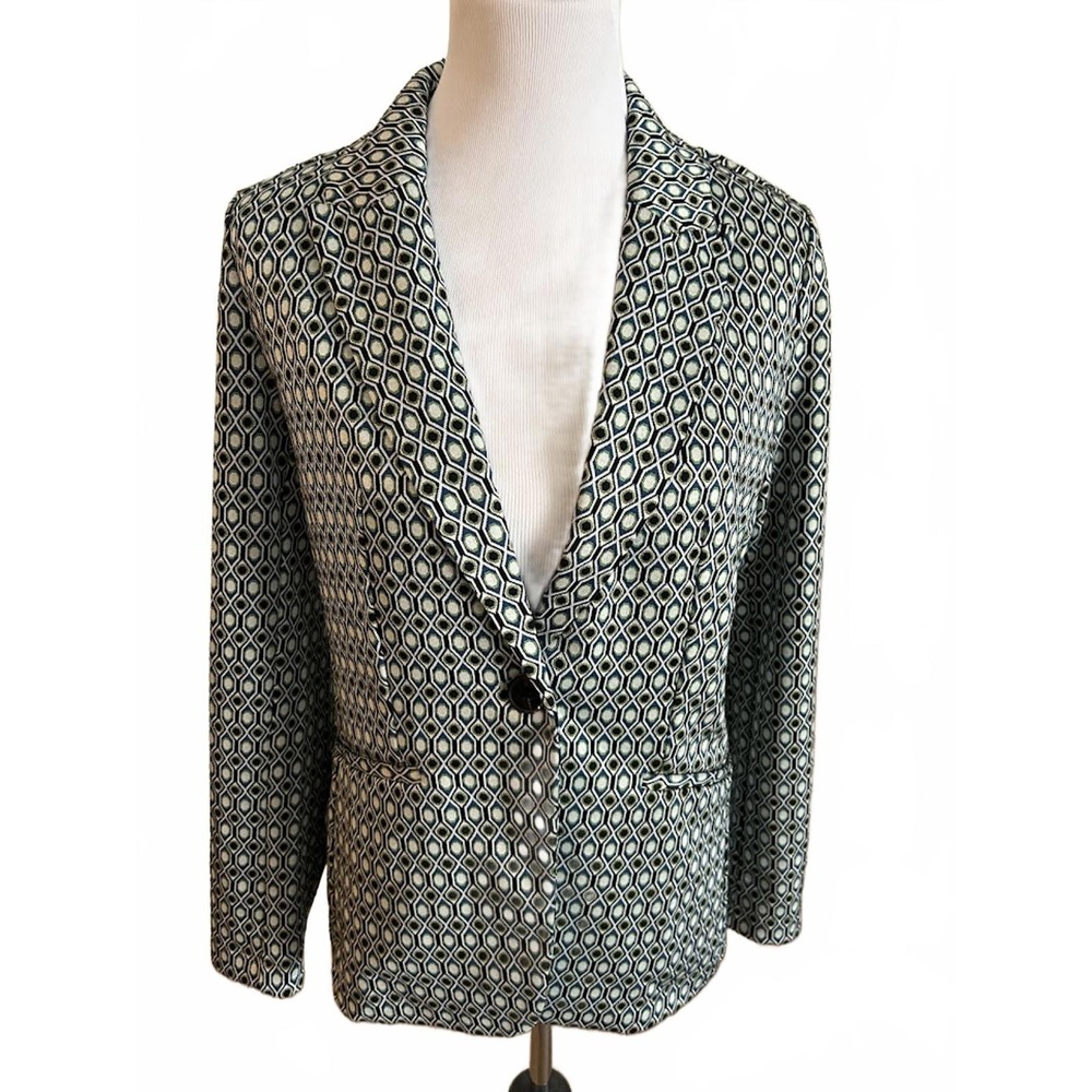 Truth by Republic Womens Petrolio Geometric Honeycomb Blazer Jacket Blue Green S